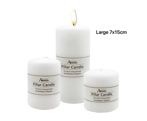 bulk 24 Unscented White Pillar Candle 7x15cm - SuperSaverAU - view 1