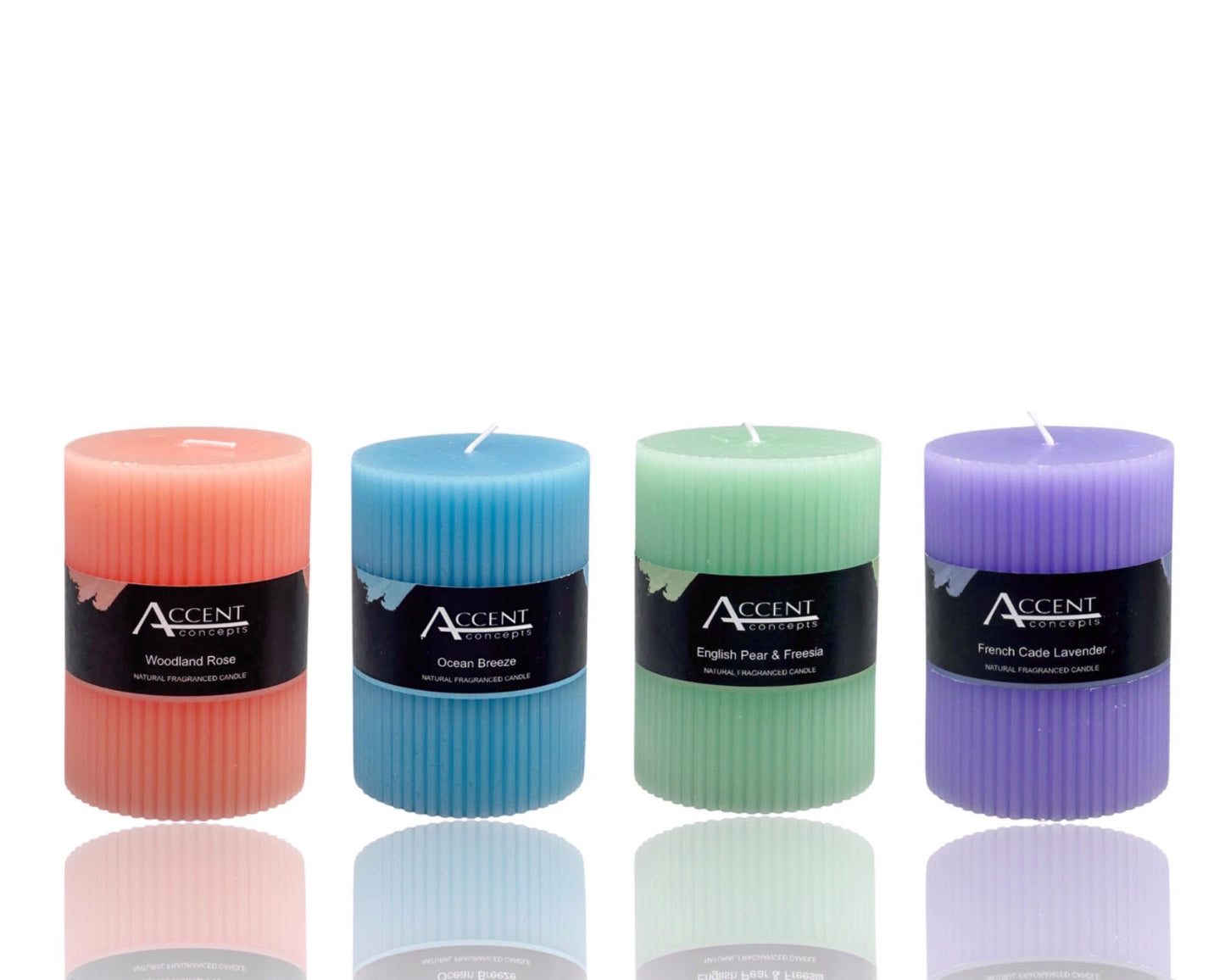 bulk 36 Scented Ripple Pillar Candle 4 Assorted 7x10cm
