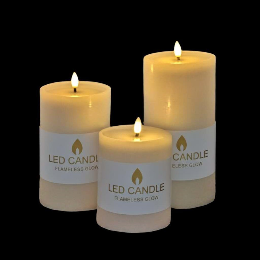 Premium Reflection LED Pillar Candles – Rustic White 15cm, 12 Pack