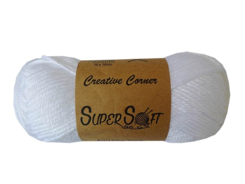 Super Soft Knitting Yarn 100% Acrylic - White, 12 Pack