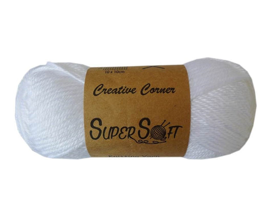 Super Soft Knitting Yarn 100% Acrylic - White, 12 Pack