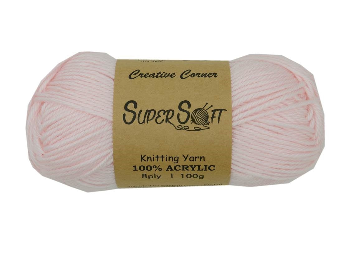 Super Soft Knitting Yarn 100% Acrylic - Baby Pink, 12 Pack