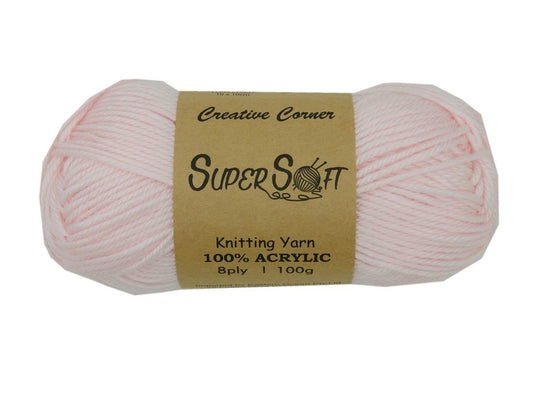 Super Soft Knitting Yarn 100% Acrylic - Baby Pink, 12 Pack