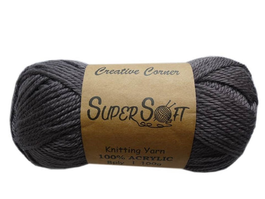 Super Soft Knitting Yarn 100% Acrylic - Charcoal, 12 Pack