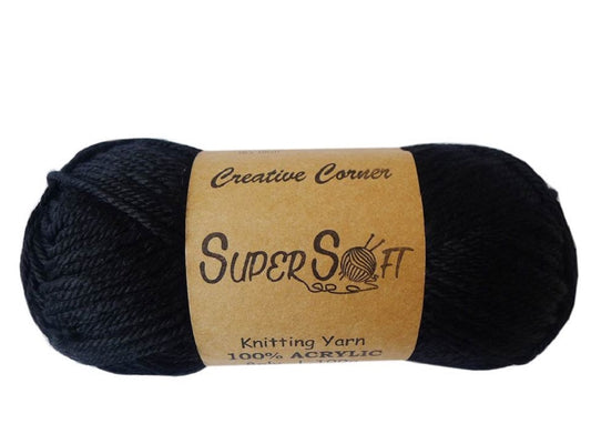 Super Soft Knitting Yarn - 12 Pack Black 1kg Acrylic