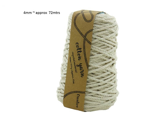 Macrame Cotton Yarn 12 x 72Mtrs 4Mm 400G Natural - Soft & Strong Fiber