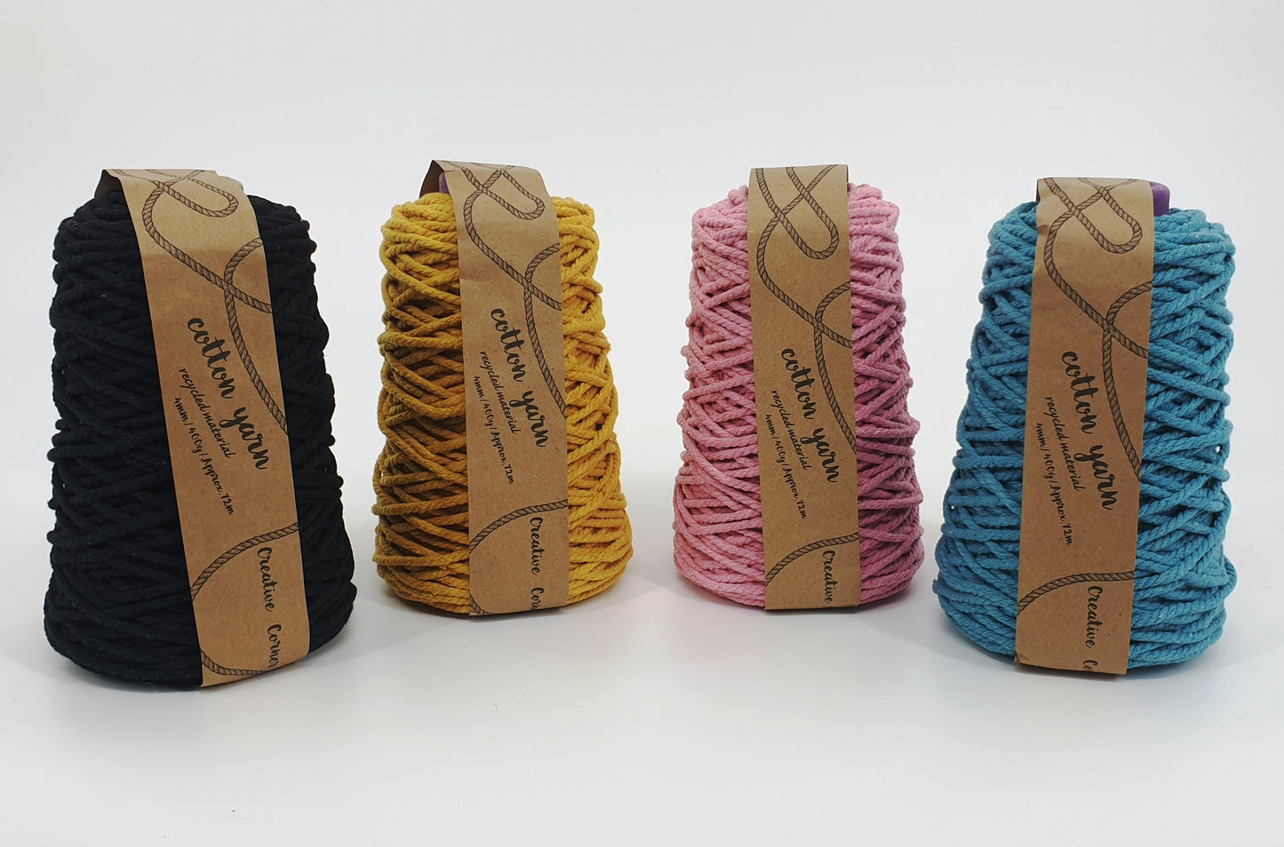 Macrame Cotton Yarn 4mm 400G - 12 Assorted Colours, Soft Cotton Fiber