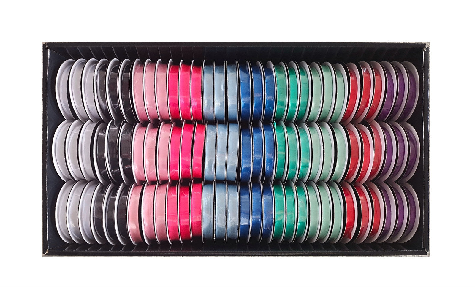 Satin Ribbon Multi Colour 90 Rolls 4.5m x 10mm Displayed Box - SuperSaverAU - view 1