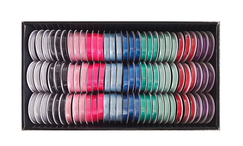 Satin Ribbon Multi Colour 90 Rolls 4.5m x 10mm Displayed Box - SuperSaverAU - view 1