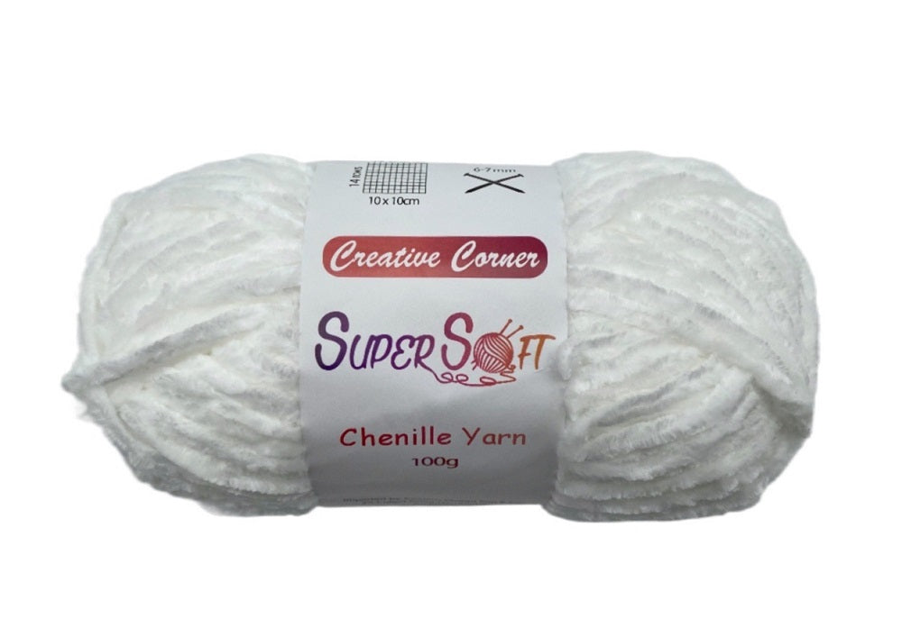 White Super Soft Chenille Yarn 100G - 12 Pack, 100% Acrylic, 1 kg - SuperSaverAU - view 1