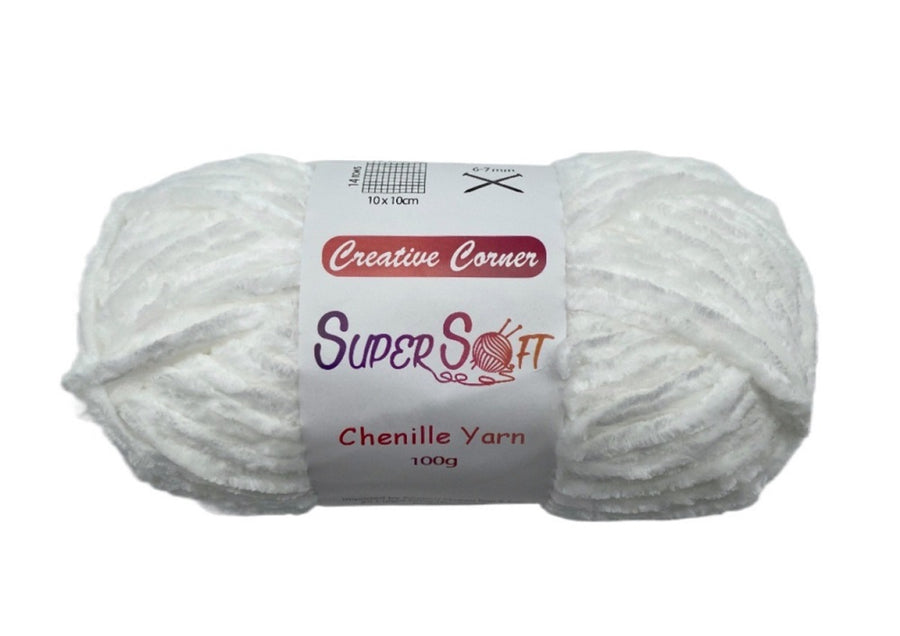 White Super Soft Chenille Yarn 100G - 12 Pack, 100% Acrylic, 1 kg - SuperSaverAU - view 1