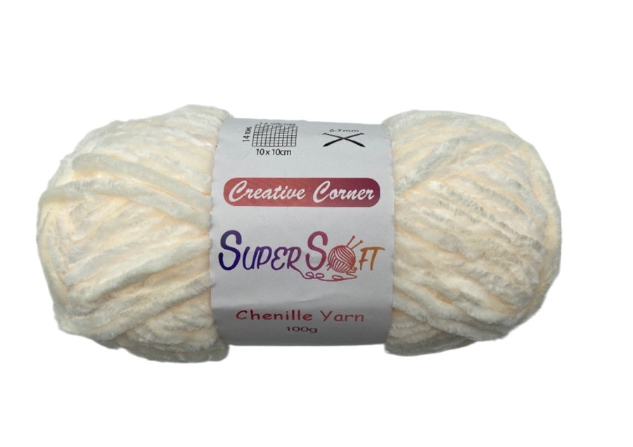 Milky White Super Soft Chenille Yarn 100G - 12 Pack, 100% Acrylic, 1 kg - SuperSaverAU - view 1