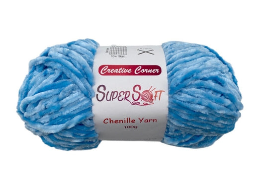 Baby Blue Super Soft Chenille Yarn 100G - 12 Pack, 100% Acrylic