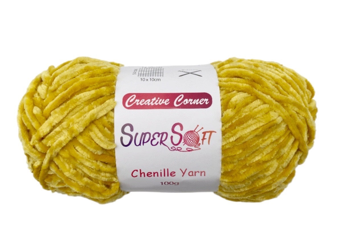 Yellow Super Soft Chenille Yarn 100G - 12 Pack, 100% Acrylic, 1 kg - SuperSaverAU - view 1