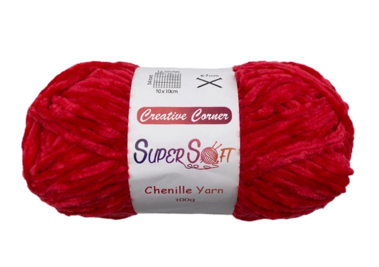 Red Super Soft Chenille Yarn 100G - 12 Pack, 100% Acrylic, 1 kg - SuperSaverAU - view 1