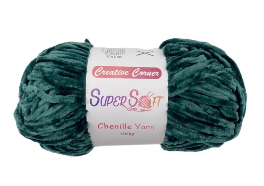 bulk 12 Green Super Soft Chenille Yarn 100G - SuperSaverAU - view 1