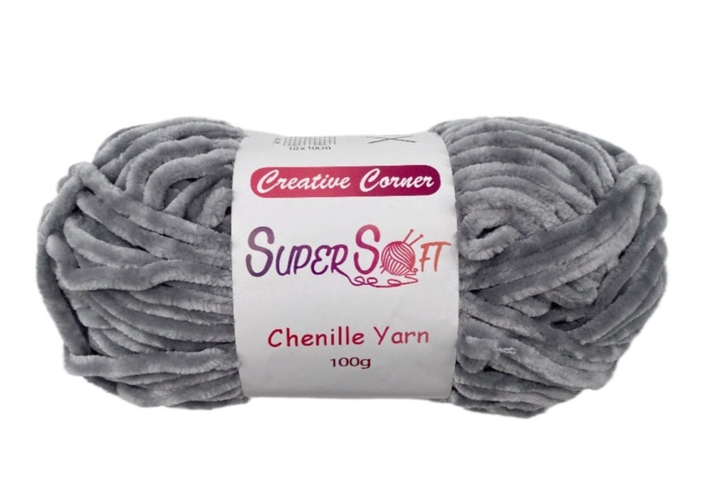 Light Grey Super Soft Chenille Yarn 100G - 12 Pack, 100% Acrylic, 1 kg - SuperSaverAU - view 1