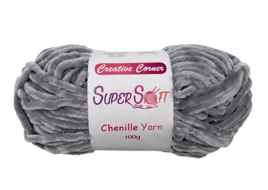 Light Grey Super Soft Chenille Yarn 100G - 12 Pack, 100% Acrylic, 1 kg - SuperSaverAU - view 1