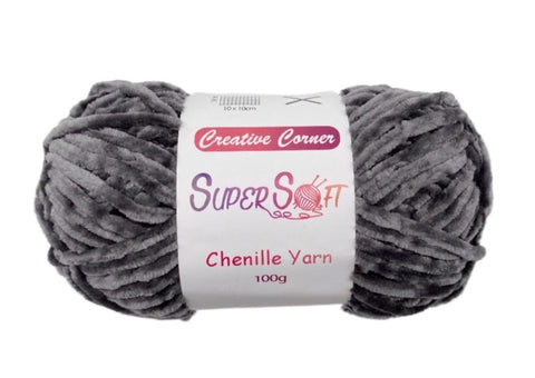Dark Grey Super Soft Chenille Yarn 100G - 12 Pack, 100% Acrylic, 1 kg - SuperSaverAU - view 1