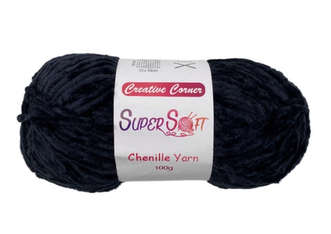 Black Super Soft Chenille Yarn 100G - 12 Pack, 100% Acrylic, 1 kg - SuperSaverAU - view 1