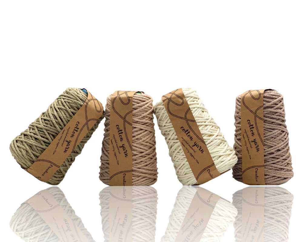 Macrame Cotton Yarn 12 x 72Mtrs 4Mm 400G Multi Colour Natural Assort