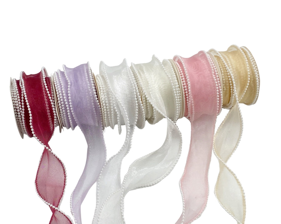Faux Pearl Edge Organza Ribbon Assort 36 pcs, Multi Colour, 200cm - SuperSaverAU - view 1