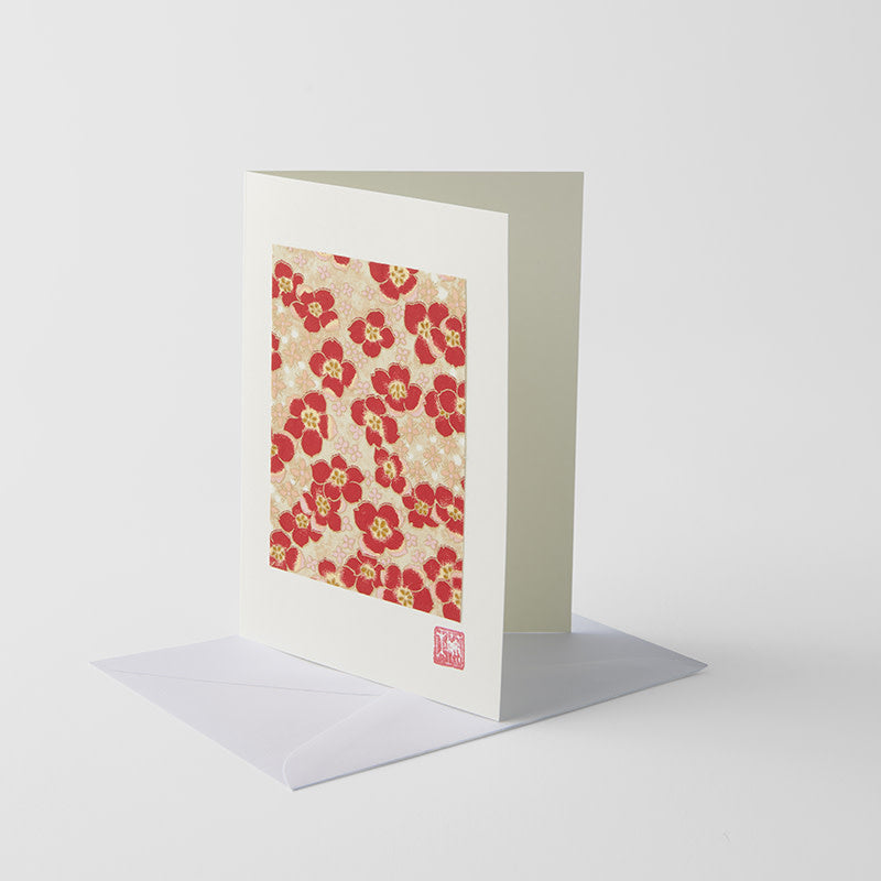 Premium Handmade Chiyogami Blossom Gold Greeting Card White
