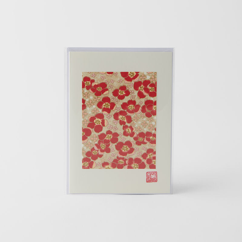 Premium Handmade Chiyogami Blossom Gold Greeting Card White