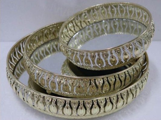 Set 3 Mirror Metal Tray 34x6cm