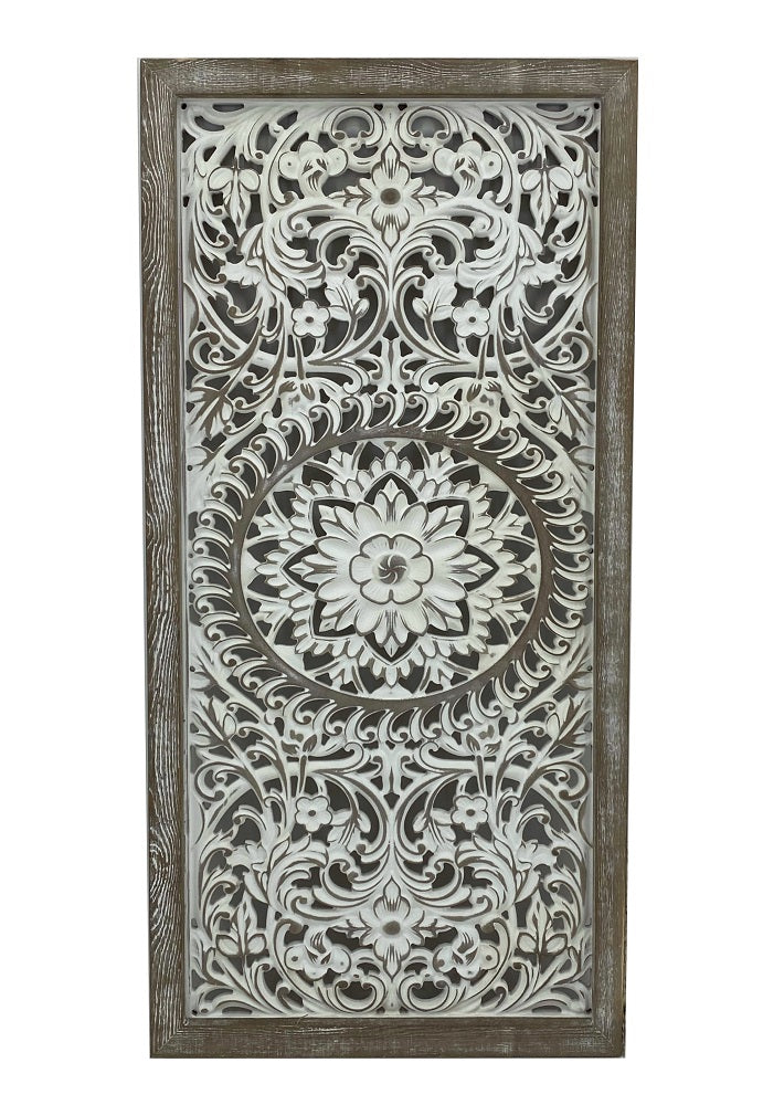 Carved Rectangle Wall Art White 80cm