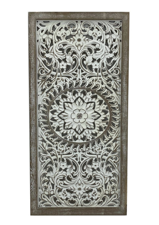 Carved Rectangle Wall Art White 80cm