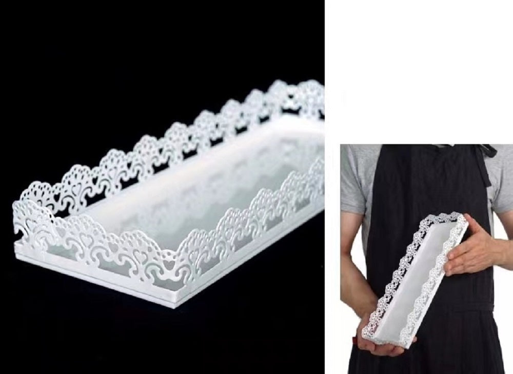 Decorative White Metal Tray 30cm - Rectangle Design