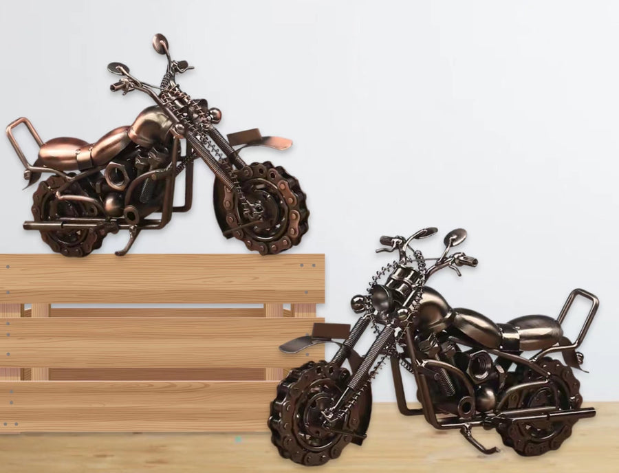 Metal Retro Wheel Rotatable Motorcycle Set 2 Assorted 28cm - Silver, Bronze - SuperSaverAU - view 1