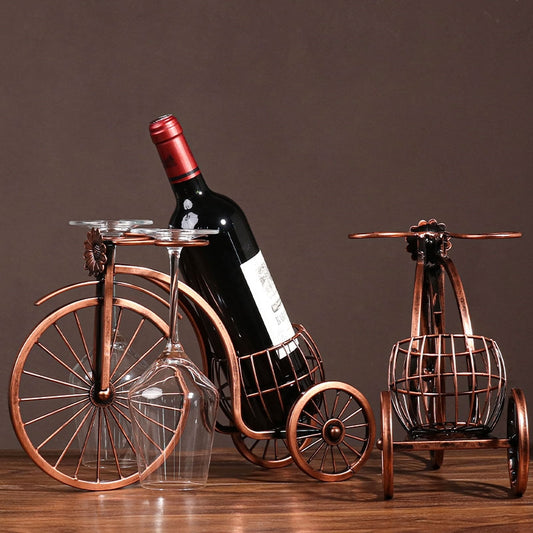 Metal Bicycle Shape Wine Rack 34cm - Retro Design