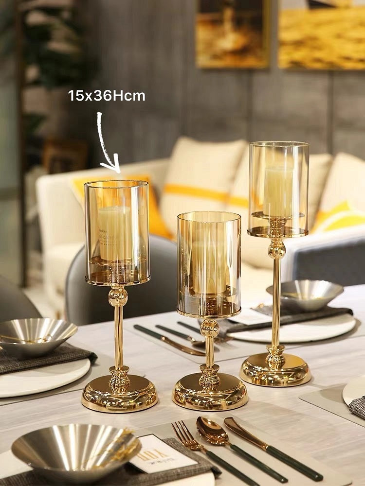 Gold Candle Holder Lantern 36cm - Antique Style