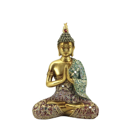 Oriental Buddha Statue - Hand Painted Poly Resin, 21cm