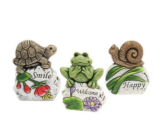 Set 3 Concrete Turtle Frog & Snail Garden Ornaments 13cm