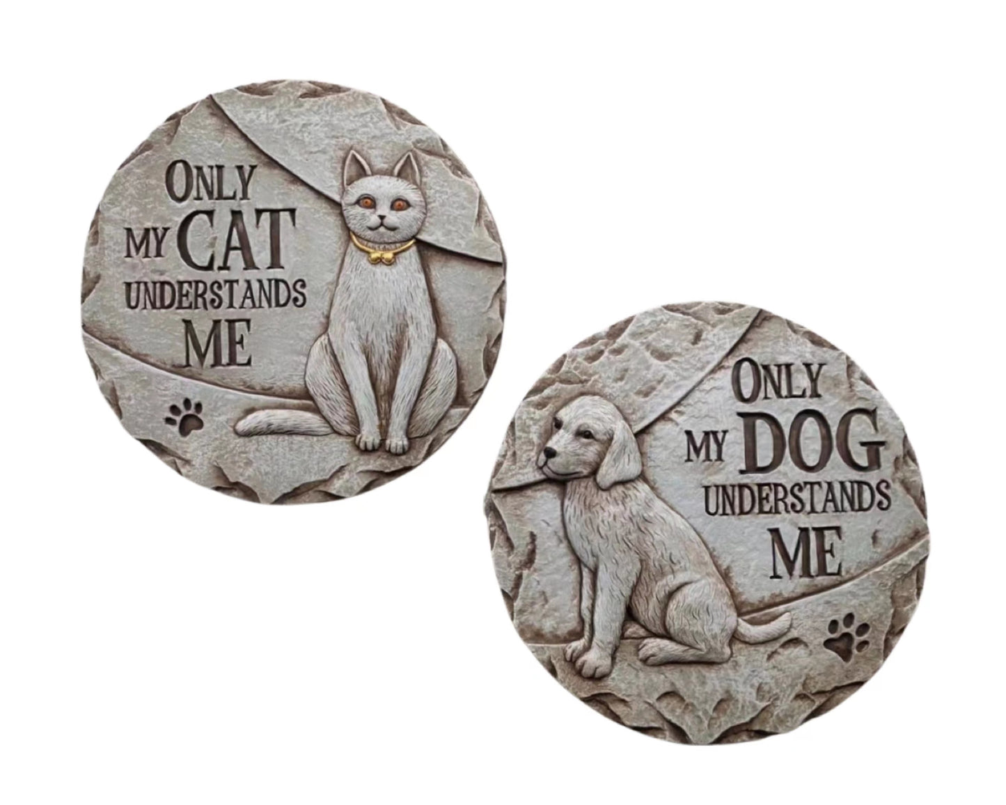 Set of 2 Concrete Cat & Dog Wall Plaque, 25cm, Antique Grey, Stylish Decor