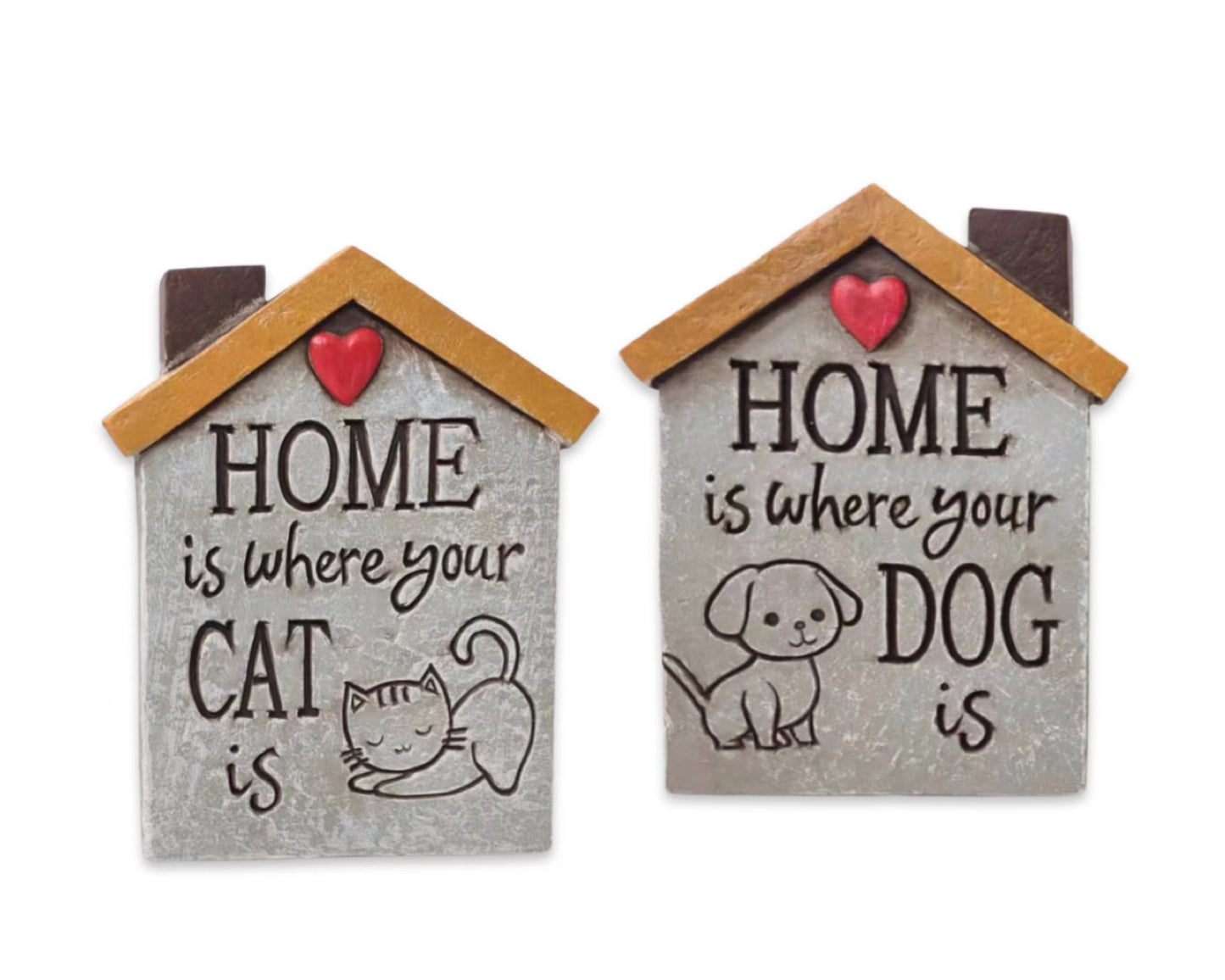Concrete Cat & Dog Homes Signage Assort Garden Statue 15cm - Multi Colour