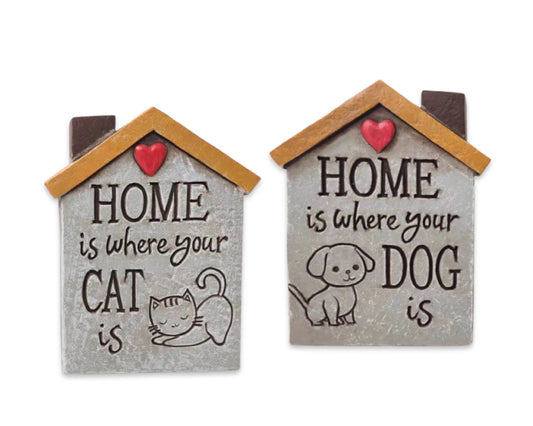 Concrete Cat & Dog Homes Signage Assort Garden Statue 15cm - Multi Colour