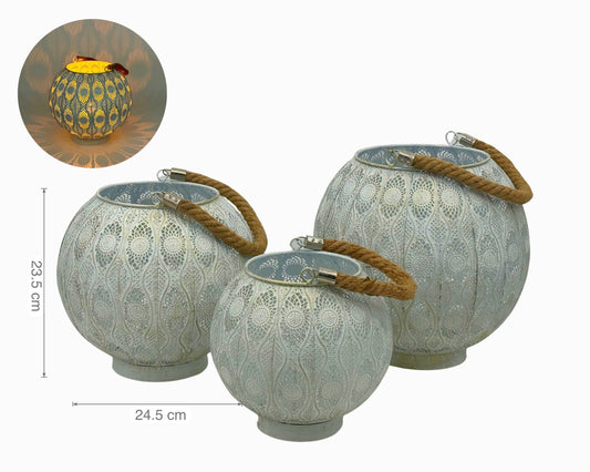 White Wash Moroccan Lantern, 24cm