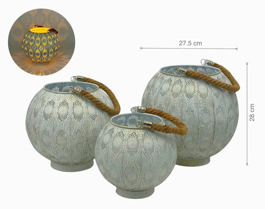 White Wash Moroccan Lantern, 28cm