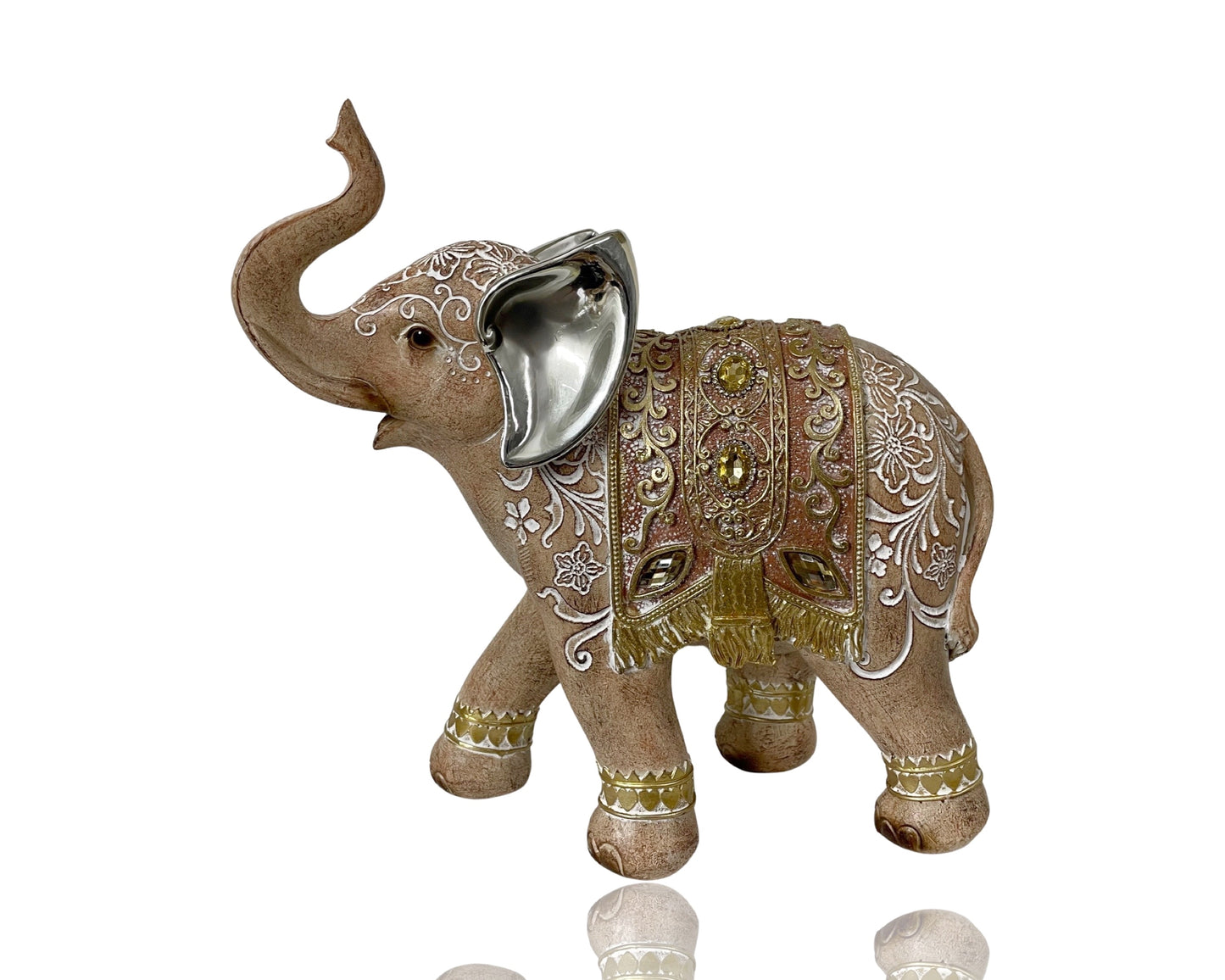 Mehndi Design Elephant Ornament 25cm Multi Color Polyresin