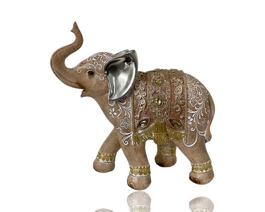 Mehndi Design Elephant Ornament 25cm Multi Color Polyresin