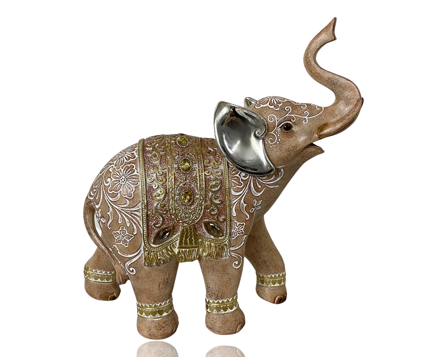 Mehndi Design Elephant Ornament 31x33cm Multi Color Polyresin