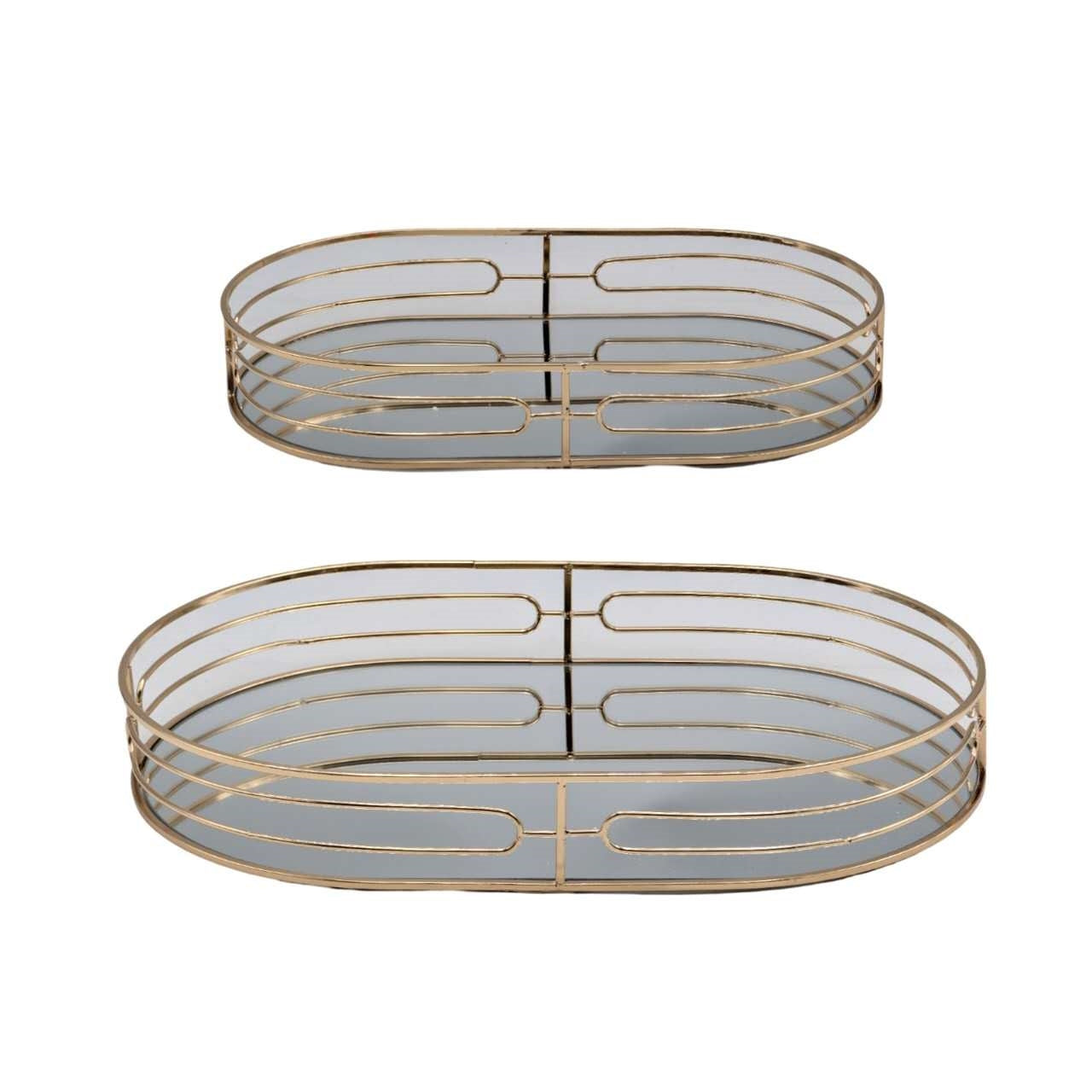Oval Mirror Tray 40cm Champagne Gold Metal & Mirror