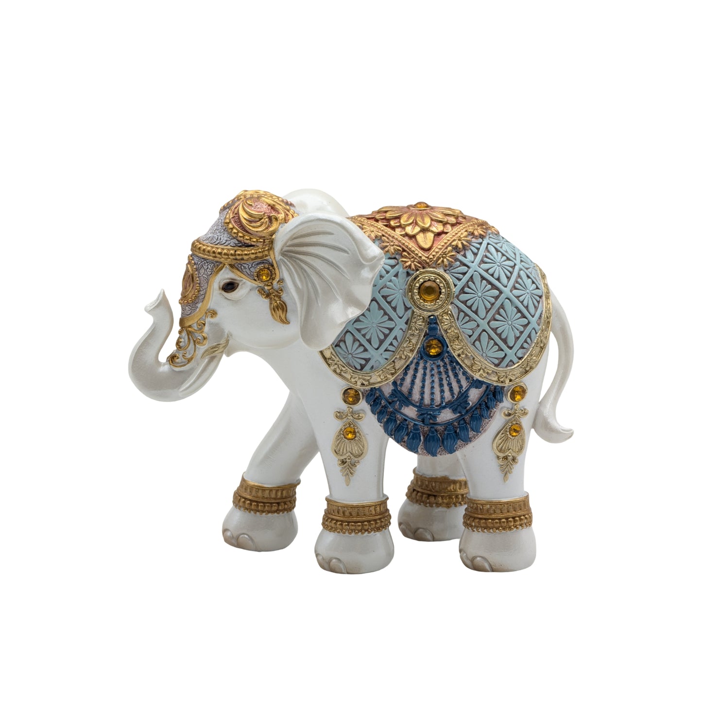Lucky Blue White Elephant 14cm - Multi Colour Poly Resin Decor