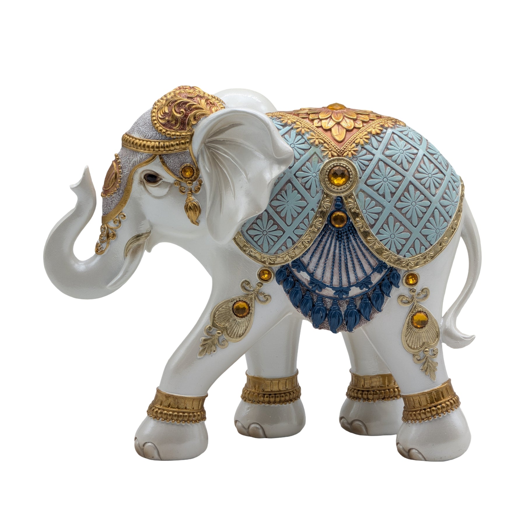 Lucky Blue White Elephant 26cm - Multi Colour Poly Resin Decor - SuperSaverAU - view 1