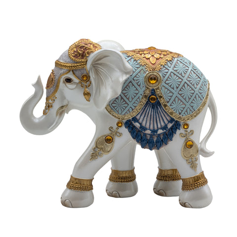Lucky Blue White Elephant 26cm - Multi Colour Poly Resin Decor - SuperSaverAU - view 1