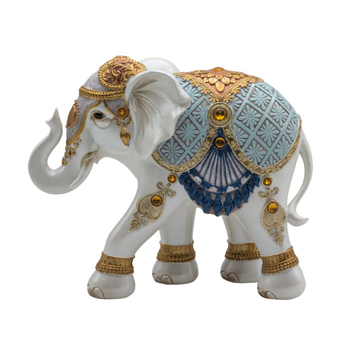 Lucky Blue White Elephant 26cm - Multi Colour Poly Resin Decor - SuperSaverAU - view 1